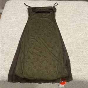 Cider Olive Dress with Floral Details